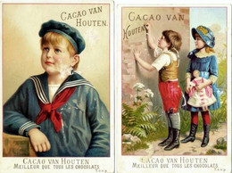 2 CHROMOS-PUB Format110x165mm < CACAO VAN HOUTEN - 2 ENFANTS Et POUPEE + AUTRE ENFANT - Van Houten