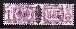 ITALY KINGDOM ITALIA REGNO 1945 LUOGOTENENZA PACCHI PARCEL POST POSTALI FREGIO LIRE 1 USATO USED OBLITERE' - Postal Parcels