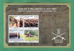 INDIA 2022 Inde Indien - INDIAN ARMY WOMEN OFFICERS PERMANENT COMMISSION 4v MNH ** M/Sheet - Military, Guns, Parade .. - Nuevos