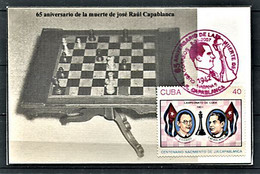 CUBA 2007 - Echecs (Chess) Jose Raul Capablanca - Table - Oblitération Rouge Sur Carte - Cartas & Documentos