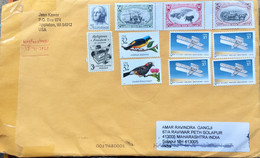 USA 2021, USED COVER TO INDIA,11 STAMPS AFFIXED,ALL ARE WITHOUT CANCELLATION!!! FACE VALUE 5.70 $ BIRDS ,AEROPLANE HORSE - Storia Postale