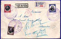 671.1929 ATHENS-ALEXANDRIA 1st. FLIGHT MULTIFRANKED RETURNED COVER.IMPERIAL AIRWAYS GB-GREECE-INDIA FOLDED VERTICALLY - Covers & Documents