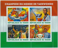 A1411 - NIGER - ERROR, MISPERF STAMP SHEET, 2017: Martial Arts, Taekwondo, Abdoul Issoufou, Flags - Zonder Classificatie