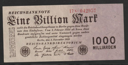 Allemagne Alemania Germany 1 Billion Mark 1923 Pick 129 Neuf Un Pli Central Invisible - 1 Biljoen Mark