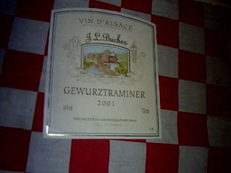 Étiquette De Vin Alsace Gewurztraminer Kirchberg De Barr J.L. Bucher Millésime 2001 à  Riquewihr - Gewürztraminer