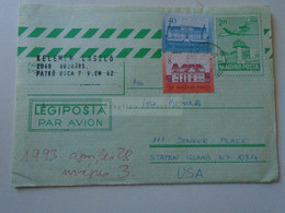 D188333 Hungary  Uprated Stamped Stationery Cover  - Cancel 1993  Budapest Sent To  Staten Island, New York - Covers & Documents