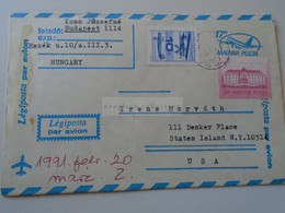 D188346 Hungary Uprated Postal Stationery Cover - Cancel 1991 Budapest -sent To  Staten Island  NY, USA - Brieven En Documenten