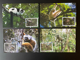 Madagascar Madagaskar 2021 Mi. 2718 - 2721 Lemuriens Lemurs Faune Fauna Propithecus 4 Carte Maximum Card - Singes