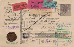 [A5] Bukarest 1913 > Robinovici Sanatorium Schatzalp Davos - Paketkarte über Brasso WIen Buchs SG - Wachssiegel - Briefe U. Dokumente