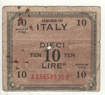 ITALY  10 AMLire   PM19b    Allied Military Currency  1943 A - Ocupación Aliados Segunda Guerra Mundial