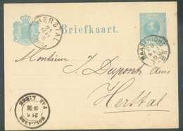 E.P. Carte 5 Cent. Obl. Dc MAASTRICHT 20 Mei 1880 vers Herstal + Dc HOLLANDE PAR LIEGE . - 19064 - Doorgangstempels