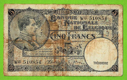BELGIQUE / CINQ FRANCS / 11 - 04 -1938 / Etat Médiocre ! - 5 Francs