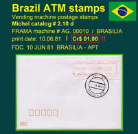 Brasilien Brazil ATM AG.00010 / Cr$ 01,00 Kleinstwert FDC / Brasilia BSB / Frama Automatenmarken Etiquetas - Franking Labels