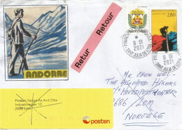 Letter Sent To "The Associated Hikers" In LOM (in Gudbrandsdalen District) NORWAY, Return To Sender In ANDORRA - Cartas & Documentos