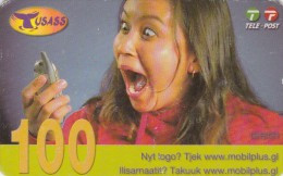 Greenland, GL-TUS-0007_0706, 100 Kr, One Girl With Mobile Phone, 2 Scans   Expiry 25-06-2007. - Groenland