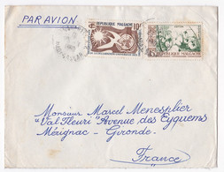 Lettre 1959 Madagascar Tananarive Pour Mérignac Gironde, 2 Timbres - Briefe U. Dokumente