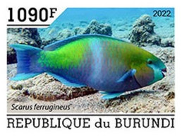 Burundi 2022, Animals, Fishes III, 1val IMPERFORATED - Neufs