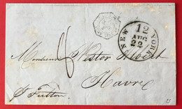 France Poste Maritime Lettre (LSC) De New York Pour Le Havre TAD ET-UNIS SERV. A.M.D HAVRE 3.9.1857 - (A271) - Maritieme Post