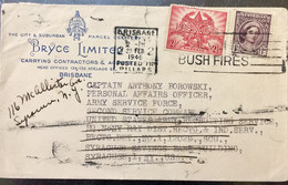 AUSTRALIA 1946, USED COVER BRISBANE POSTED IN PILLARS SQUARE SLOGAN BUSH FIRE CANCELLATION TO USA PRIPRINTED BRYCE LIMIT - Cartas & Documentos