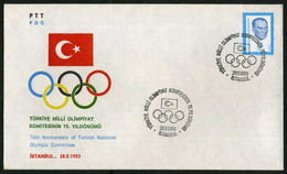 Türkiye 1983 Turkish National Olympic Committee, 75th Anniversary | Olympic Rings, Flag, Special Cover - Lettres & Documents