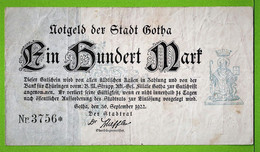 ALLEMAGNE / NOTGELD DES STADT GOTHA  / EIN HUNDERT MARK / 100 MARK / 30 SEPT 1922 - 100 Mark