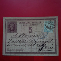 ENTIER CARTOLINA POSTALE DIECI CENTESIMI TORINO POUR PARIS 1876 - Stamped Stationery