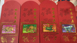 Hong Kong Post Issued Lucky Bag For Chinese New Year Ox X 4 Kinds - Postal Stationery