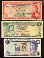 Bermuda 1 Dollar Elizabeth II P28b + Bahamas 1 Dollar 1968 KM#27A + East Caribbean 1 Dollar LOTTO 2144 - Bermudes