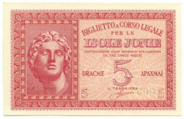 5 DRACME OCCUPAZIONE ITALIANA DELLA GRECIA ISOLE JONIE APRILE 1942 FDS-/FDS - Autres & Non Classés