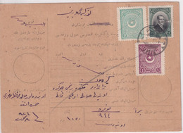 TURQUIE - ANNEES 1920  - CARTE COLIS-POSTAUX - ANNULATION Par COUPURE SUR LES TIMBRES + CACHET à DATE - Storia Postale