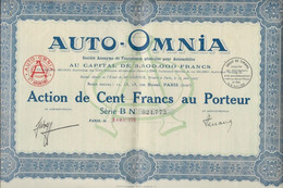 AUTO-OMNIA - ACTION DE 100  FRS -ANNEE 1928 - Auto's