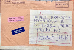 LUXEMBOURG 2000, AIRMAIL USED COVER TO SWEDEN RETURN TO SENDER VIGNETTE 2 DIFFERENT PINK LABELS - Lettres & Documents