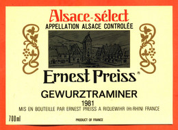 Etiquette Ancienne Neuve De Vin D'alsace Select Gewurztraminer 1981 Ernest Preiss à Riquewihr - 70 Cl - Gewurztraminer