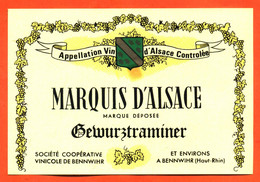 Etiquette Neuve De Vin D'alsace Marquis D'alsace Gewurztraminer Coopérative Vinicole De Bennwihr - Gewurztraminer