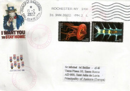 La Bioluminescence Chez Les Animaux, Lettre De Rochester (New-York State), Adressée Andorra,avec Vignette Uncle Sam - Covers & Documents