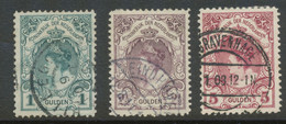 NIEDERLANDE 1899 Königin Wilhelmina 1 G. TYPE II, ABART Linie Im Unteren Rand, 2 ½ G. Gez.  11:11 ½ Und 5 G Gez. L 11 ½. - Oblitérés