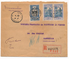 LETTRE RECOMMANDÉE PAPEETE TAHITI MARSEILLE AU DOS CACHET CHARGEMENTS COVER OCEANIA - Covers & Documents