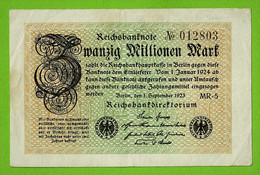 ALLEMAGNE / 20 MILLIONEN MARK / REICHSBANKNOTE / 01 - 09 - 1923 :/ MR-5 /.012803 /  Ros.107 - 20 Millionen Mark