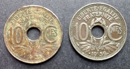 Lot De 2 Pièces 10 Centimes Lindauer .1938. Et .1939. - 10 Centimes