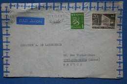 AR12  FINLANDE SUOMI BELLE LETTRE DEVANT    1949 PAR AVION  POUR IVRY  PARIS  FRANCE  + AFFRANCH.  INTERESSANT - Covers & Documents