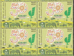 INDIA 2022 International Crops Research Institute Semi & Tropics, 50th Anniversary, BLOCK Of 4, (ICRISAT) 1v, MNH(**) - Unused Stamps