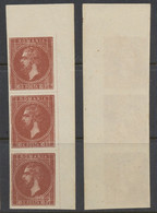 ROMANIA 1876 Bucharest Issue King Carol 10 B Proof Or Reprint In Brown Colour, Ungummed, Imperforate Strip Of 3 - Proofs & Reprints