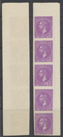 ROMANIA 1876 Bucharest Issue King Carol 10 B Proof Or Reprint In Purple Colour, Ungummed, Imperforate Strip Of 5 - Proofs & Reprints