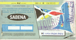 Billet/Ticket Avion. SABENA. Paulis/Stanleyville/Léopoldville/Bruxelles. Cachets : Tourist. Gouvernement. SABENA Paulis. - Welt
