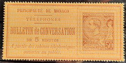 Monaco 1886 Timbre Téléphone N°1 TB Cote 575€ - Téléphone