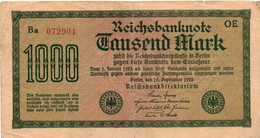 GERMANIA -1000 MARK 1922 - Wor:P-76b.1.2, Ros:R-75d - Filigrana: Dornen - 1000 Mark