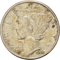 Monnaie, États-Unis, Mercury Dime, Dime, 1944, U.S. Mint, Philadelphie, TTB+ - 1916-1945: Mercury (Mercurio)