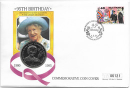 1995 Isle Of Man 1 Crown 95th Birthday Queen Elizabeth The Queen Mother Coin Cover - Isle Of Man