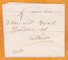 1760 - Marque Postale IPRES En Rouge Sur Enveloppe De YPRES, Ieper, Pays Bas Autrichiens Vers OOSTENDE, Ostende - 1714-1794 (Oostenrijkse Nederlanden)