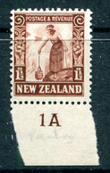 New Zealand 1935-36 Pictorials - Single Wmk. - 1½d Maori Woman - P.14 X 13½ - Plate 1A - HM (SG 558) - Nuevos